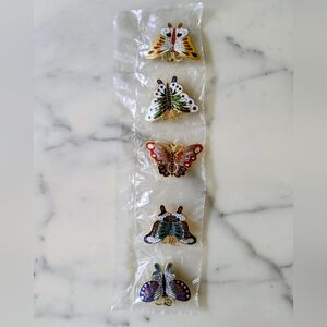 NWT. Vintage Cloisonné Enamel Butterfly Pin Brooch, Set of 5 pcs.